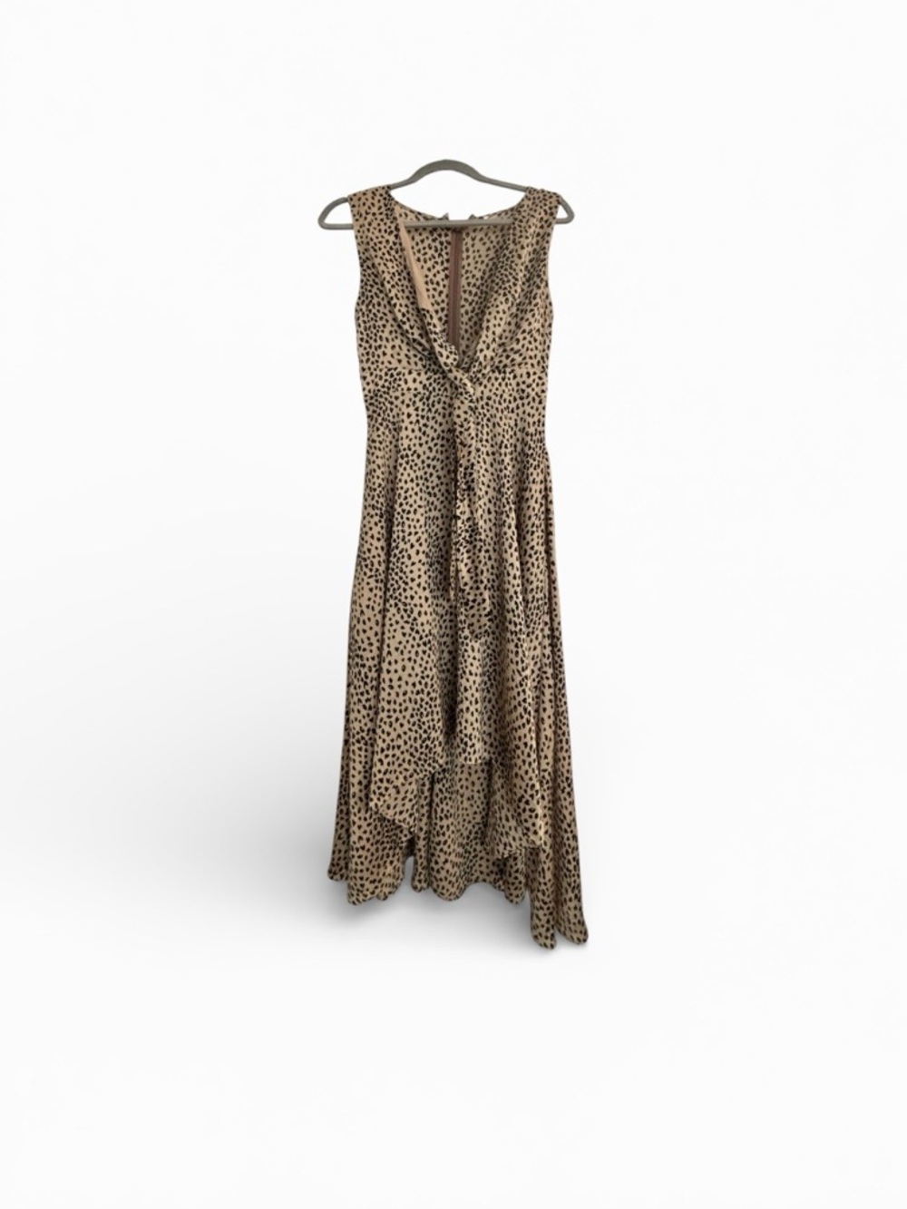 Hello Molly Tan and Black Twist-Front High-Low Midi Dress